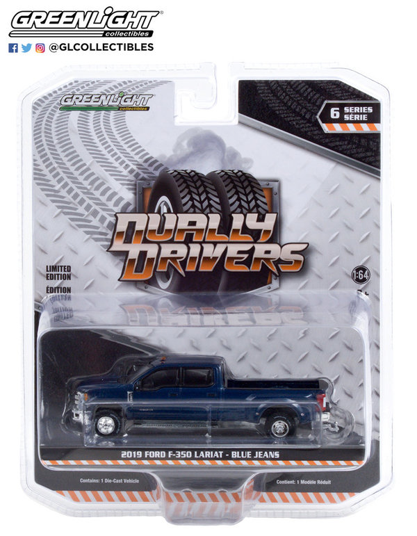 46060-F | 1:64 Dually Drivers Series 6 - 2019 Ford F-350 Dually - Blue Jeans