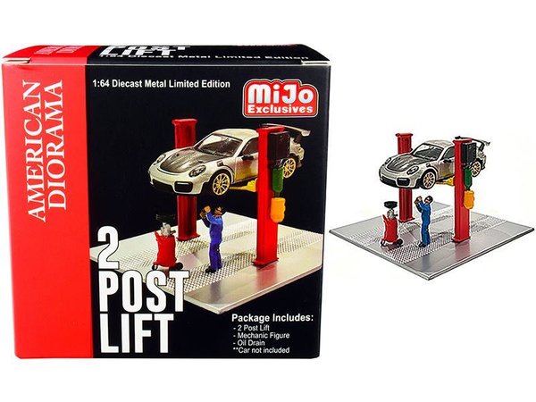 1/64 2 Post Lift with Oil Drainer & Mechanic figure AD38376